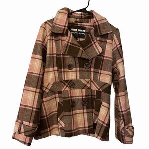 Vintage DEB PEACOAT Women's Juniors Large Pink Plaid Lined Y2K Wool Blend